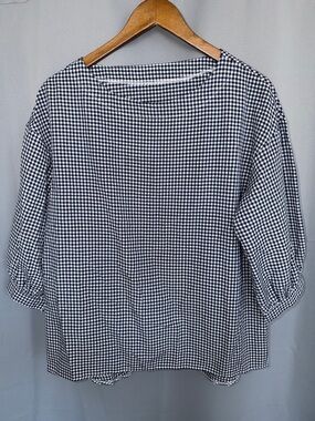 Blue & White Gingham Croquette Feminine Women's Blouse Size L Like new
